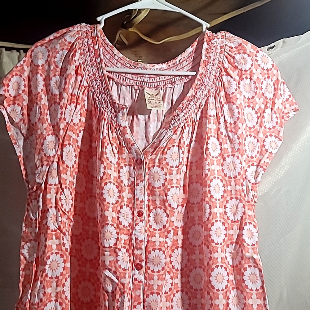 Woman's XL Faded Glory Orange Pattern Sleeveless Blouse